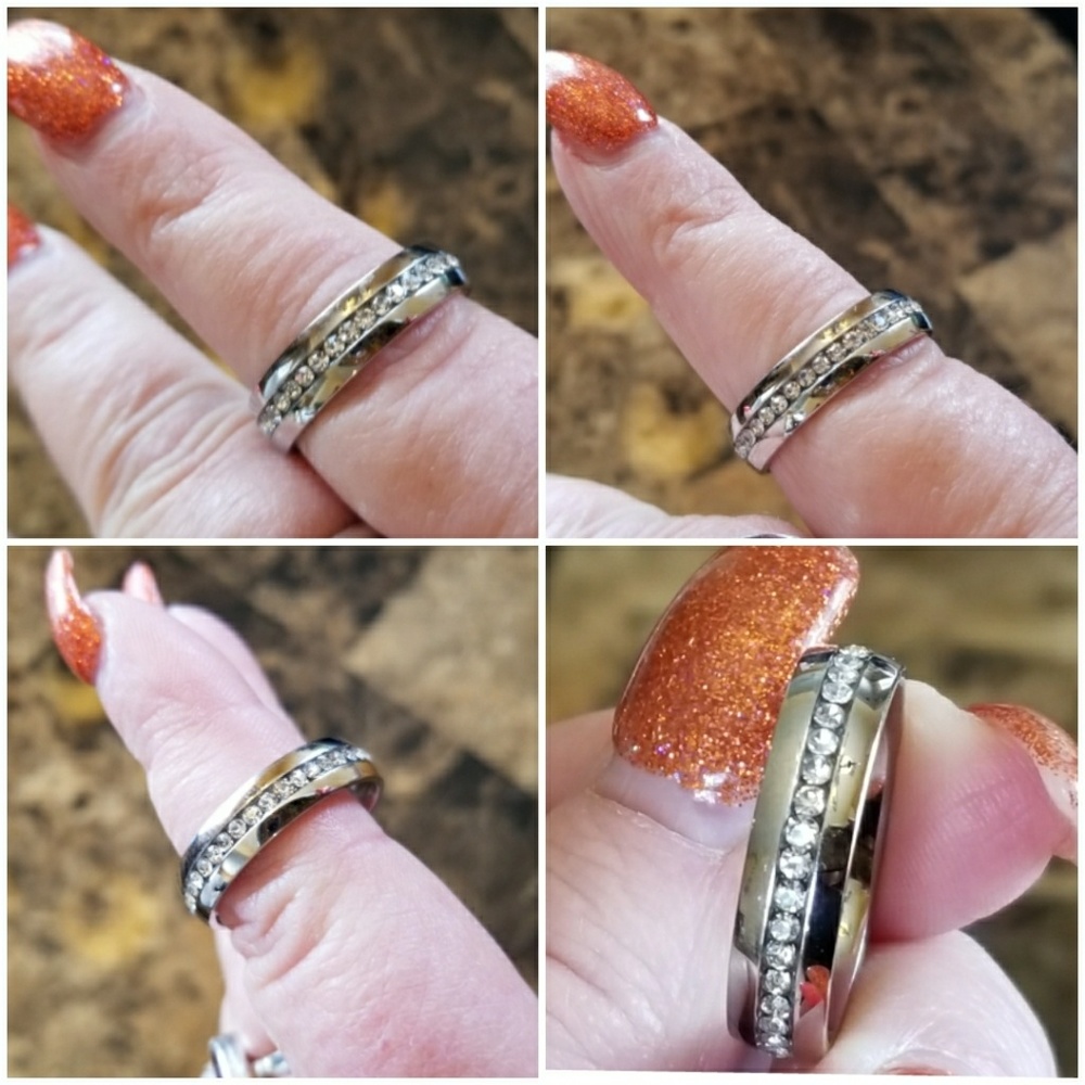 Genuine White Sapphire Eternity Steel Ring 8,9, 12 - Picture 3 of 4